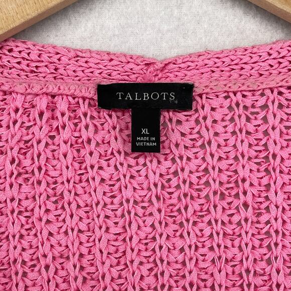 TALBOTS Sweater XL Tape Yarn Open Front Cardigan Cotton Blend Pink - Picture 5 of 13
